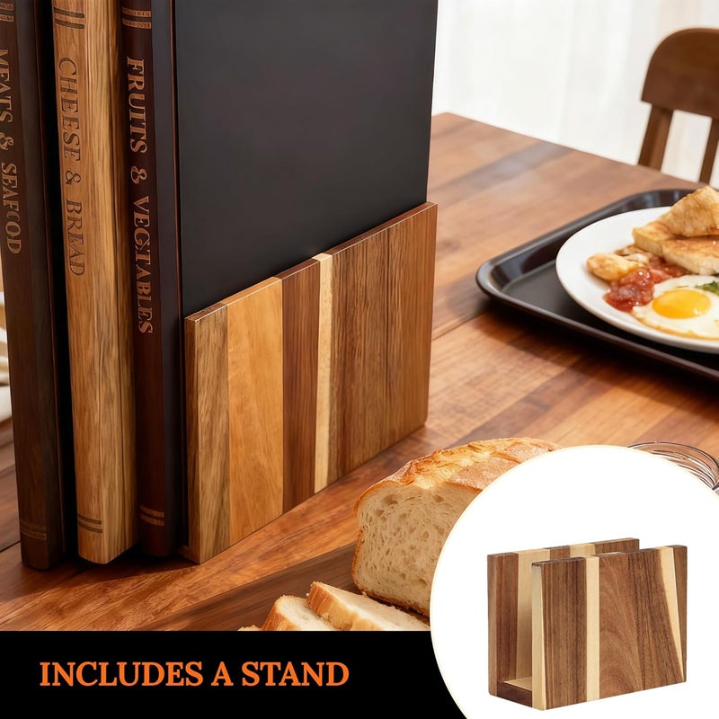 MACTANO Book Cutting Board Set, 100% Acacia Wooden Kitchen Book Shaped Cutting Board with Stand - Image 3